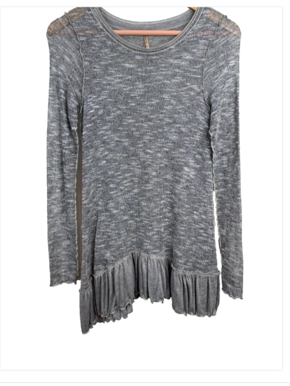 Pete & Greta Johnny Was Gray Ruffle Hem Silk Sweater S Asymmetric Lagenlook Boho